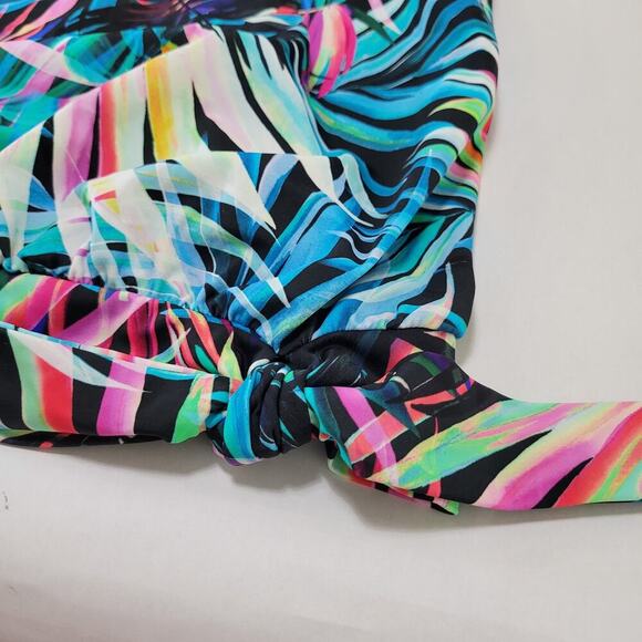 Swim Solutions Plus Size High Neck Tie-Waist Tankini Fiesta Fronds NWT US 20W - Picture 8 of 11